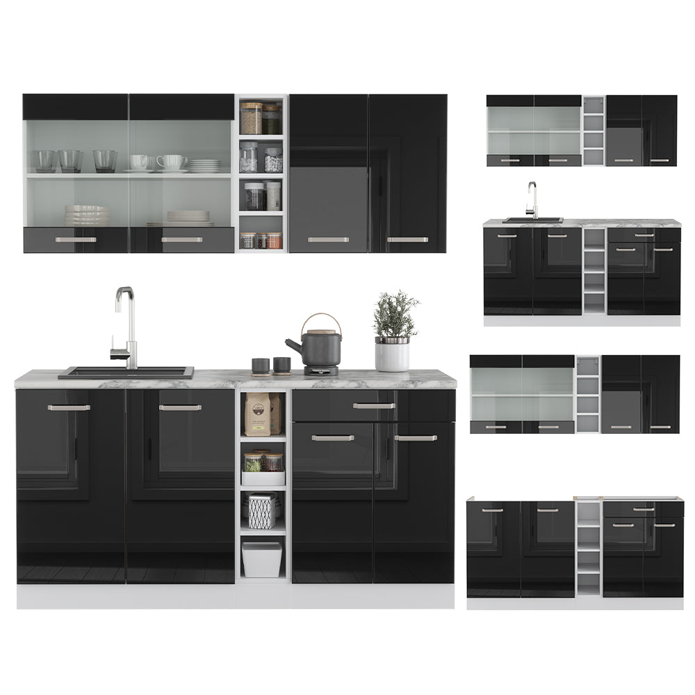 Vicco Cucina completa Nero lucido/bianco 160 cm , PL Antracite
