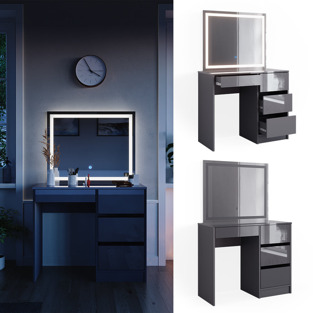 Vicco Tavolo da toeletta Antracite 90 cm con specchio a LED