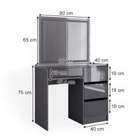 Vicco Tavolo da toeletta Antracite 90 cm con specchio a LED