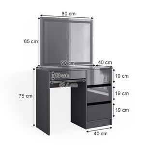 Vicco Tavolo da toeletta Antracite 90 cm con specchio a LED