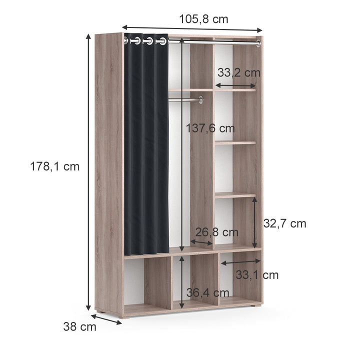 Vicco Armadio multifunzione Sonoma 38 x 178.1 cm con appendiabiti a tenda
