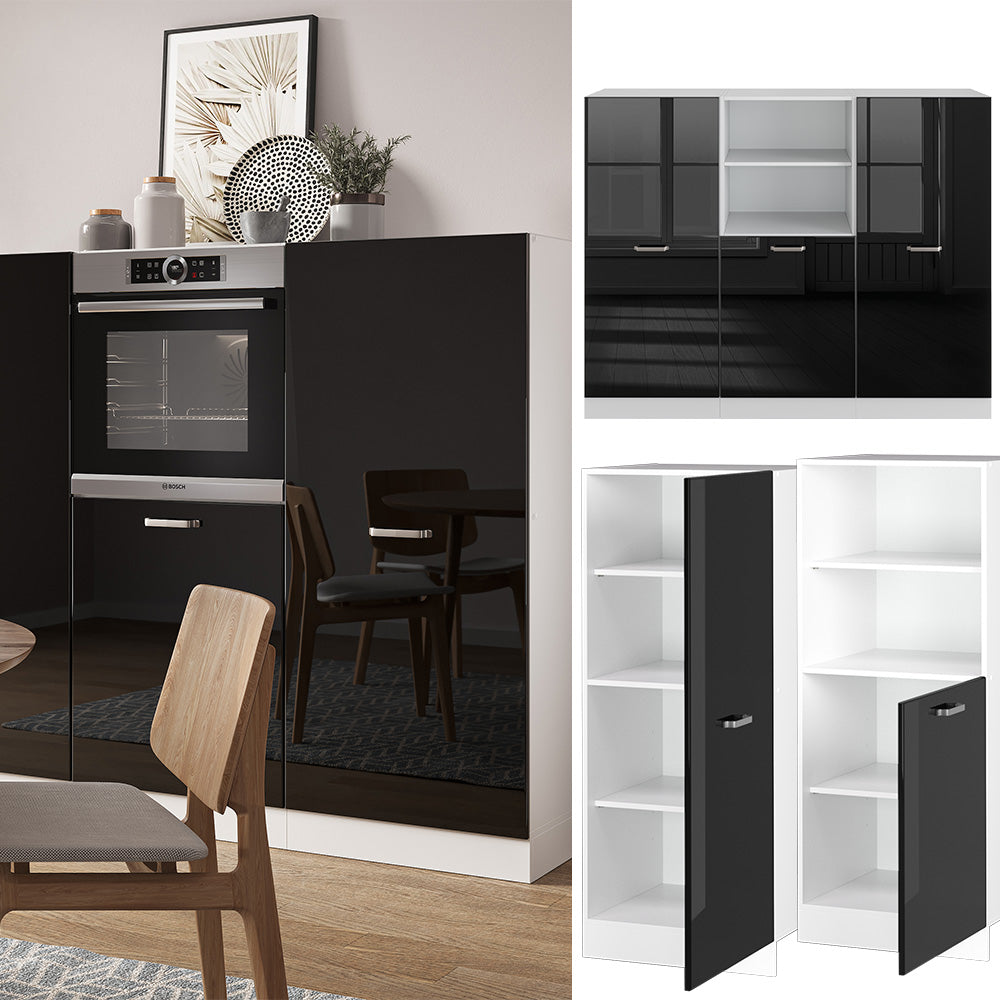 Vicco Cucine componibili piccole Nero lucido/bianco 180 cm senza piano di lavoro
