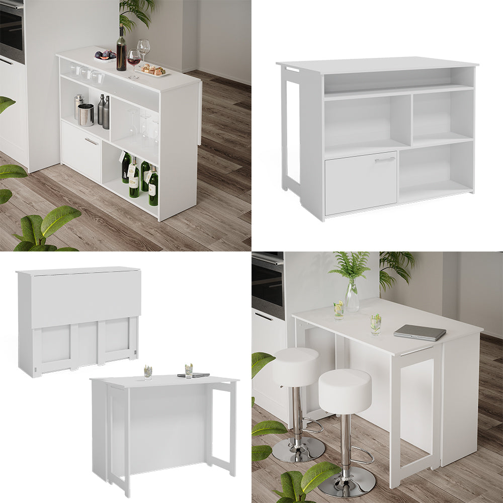 Vicco Tavolo bar alto Bianco 116 x 37 cm 4x scomparti aperti e 1x porta