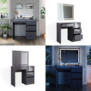 Vicco Tavolo da toeletta Antracite 90 cm con specchio a LED