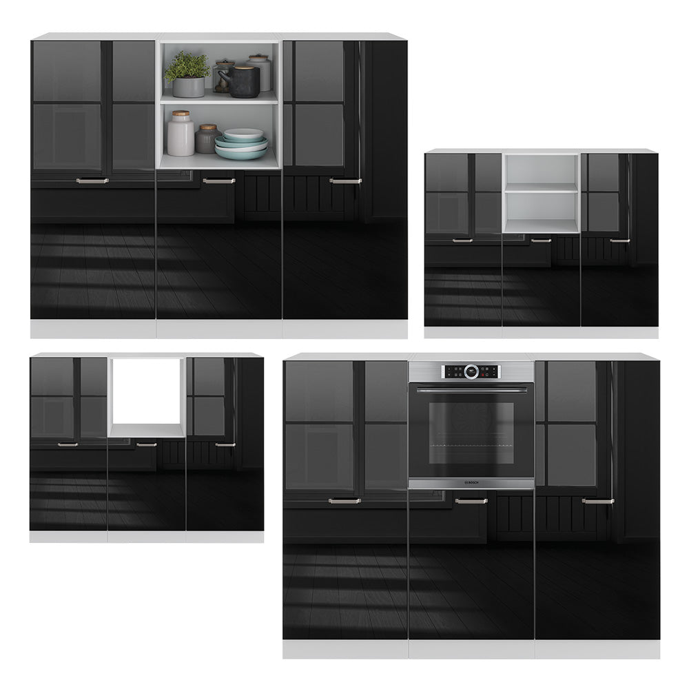 Vicco Cucine componibili piccole Nero lucido/bianco 180 cm senza piano di lavoro
