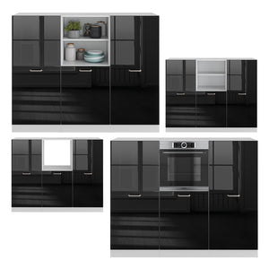 Vicco Cucine componibili piccole Nero lucido/bianco 180 cm senza piano di lavoro