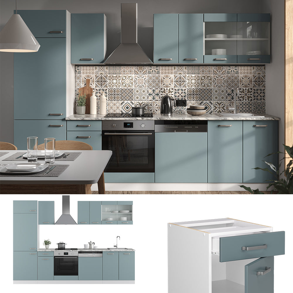 Vicco Cucina componibile Blu-grigio/bianco 300 cm senza piano di lavoro