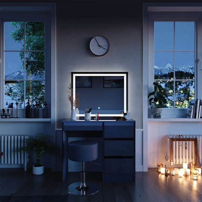 Vicco Tavolo da toeletta Antracite 40 cm con specchio LED e sgabello