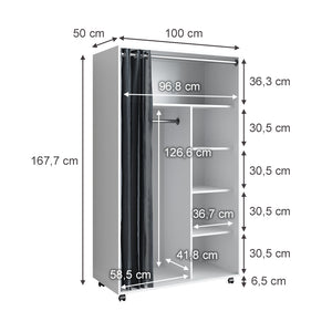 Vicco Armadio multifunzione Bianco 100 x 168 cm Con rulli