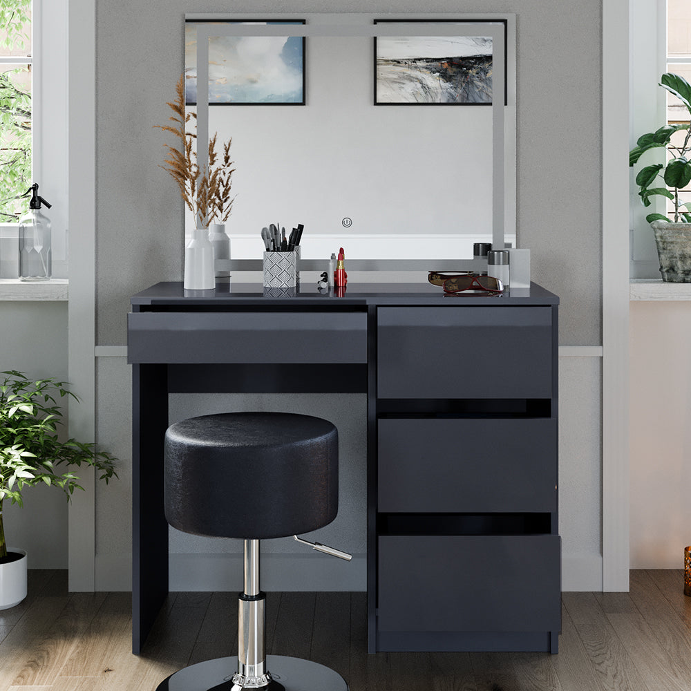 Vicco Tavolo da toeletta Antracite 40 cm con specchio LED e sgabello