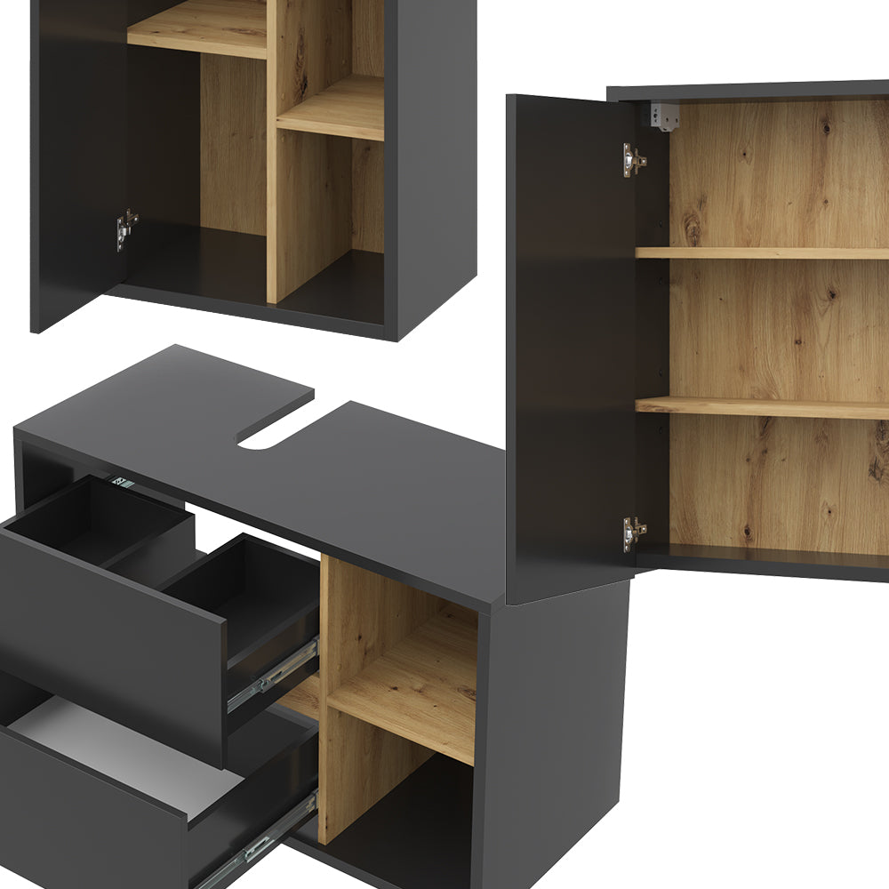 Vicco Set di mobili da bagno Antracite 3 parti