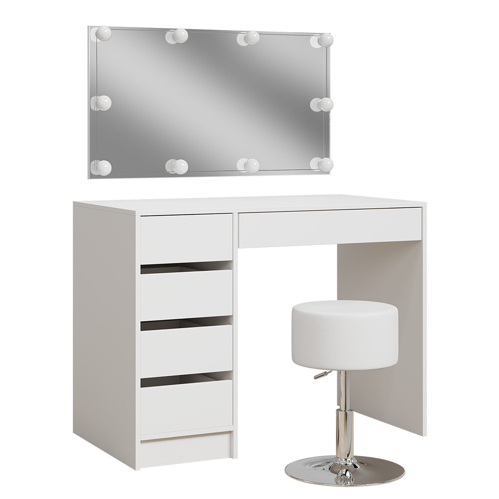 Vicco Tavolo da toilette Bianco 100 cm con illuminazione a LED e sgabello