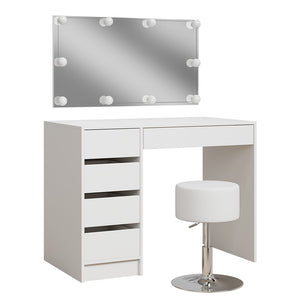 Vicco Tavolo da toilette Bianco 100 cm con illuminazione a LED e sgabello