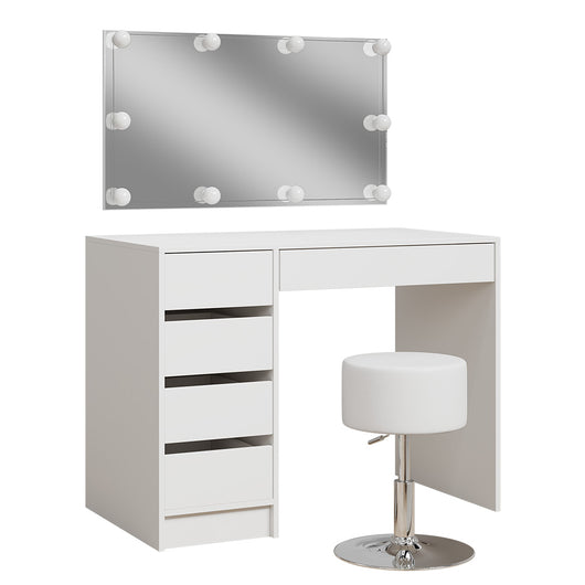 Vicco Tavolo da toilette Bianco 100 cm con illuminazione a LED e sgabello