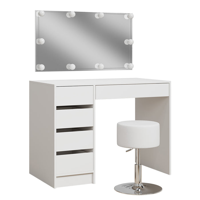 Vicco Tavolo da toilette Bianco 100 cm con illuminazione a LED e sgabello