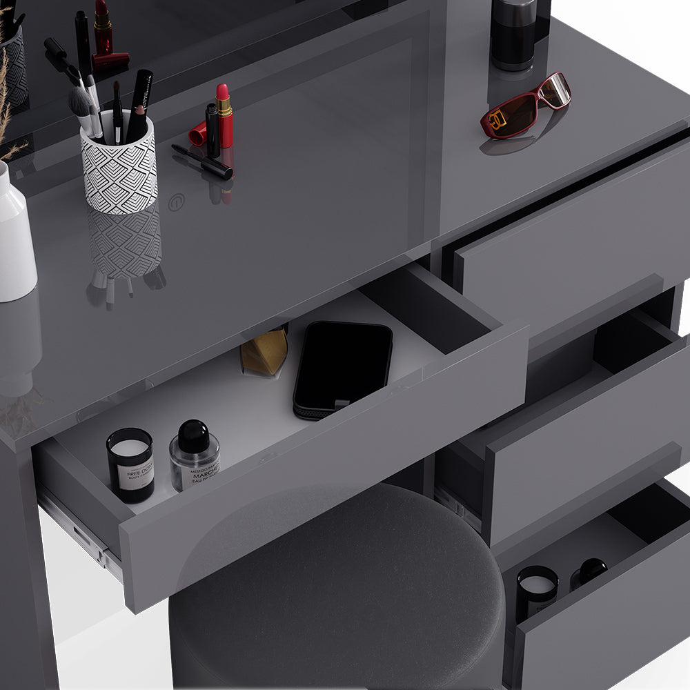 Vicco Tavolo da toeletta Antracite 40 cm con specchio LED e sgabello