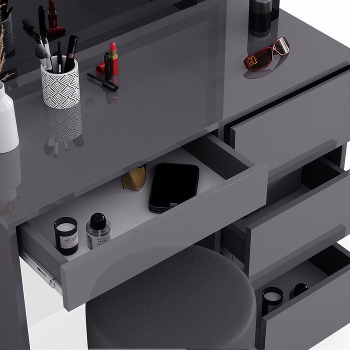 Vicco Tavolo da toeletta Antracite 40 cm con specchio LED e sgabello