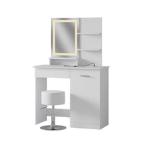 Vicco Tavolo da toeletta Bianco 90 cm con specchio LED, caricatore QI e sgabello