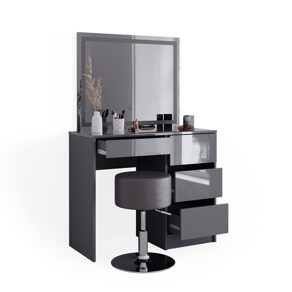 Vicco Tavolo da toeletta Antracite 40 cm con specchio LED e sgabello