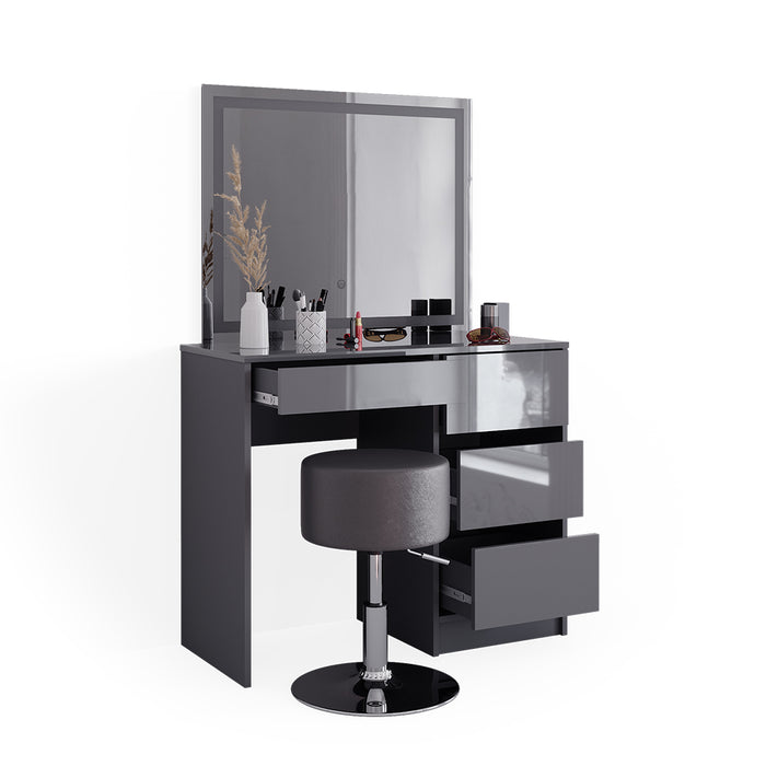 Vicco Tavolo da toeletta Antracite 40 cm con specchio LED e sgabello