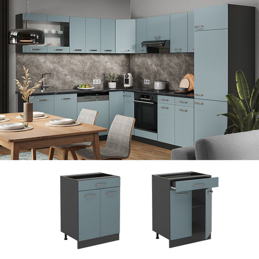 Vicco Base da cucina Grigio-blu 60 cm , PL Rovere