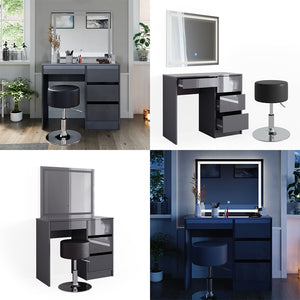 Vicco Tavolo da toeletta Antracite 40 cm con specchio LED e sgabello