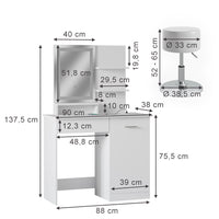 Vicco Tavolo da toeletta Bianco 90 cm con specchio LED, caricatore QI e sgabello
