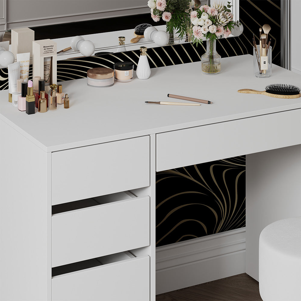 Vicco Tavolo da toilette Bianco 100 cm con illuminazione a LED e sgabello