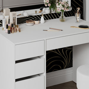 Vicco Tavolo da toilette Bianco 100 cm con illuminazione a LED e sgabello