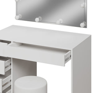 Vicco Tavolo da toilette Bianco 100 cm con illuminazione a LED e sgabello