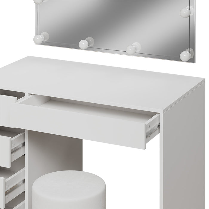 Vicco Tavolo da toilette Bianco 100 cm con illuminazione a LED e sgabello