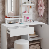 Vicco Tavolo da toeletta Bianco 90 cm con specchio LED, caricatore QI e sgabello