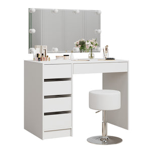 Vicco Tavolo da toilette Bianco 100 cm con illuminazione a LED e sgabello