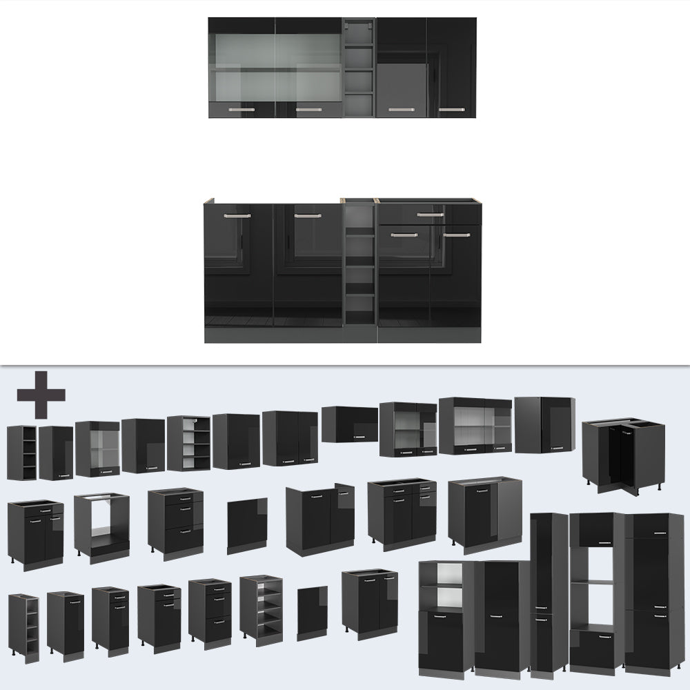 Vicco Cucina completa Nero lucido/antracite 160 cm , PL Rovere
