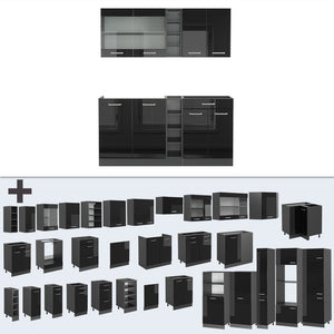 Vicco Cucina completa Nero lucido/antracite 160 cm , PL Rovere