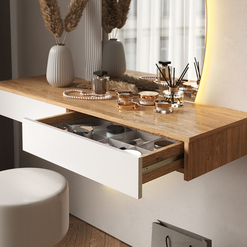 Vicco Tavolo da toeletta Bianco 120 cm con illuminazione LED e sgabello