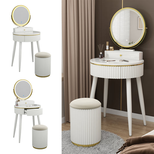 Vicco Tavolo da toilette Bianco 60 cm con specchio a LED in 3 tonalità di bianco, dimmerabile