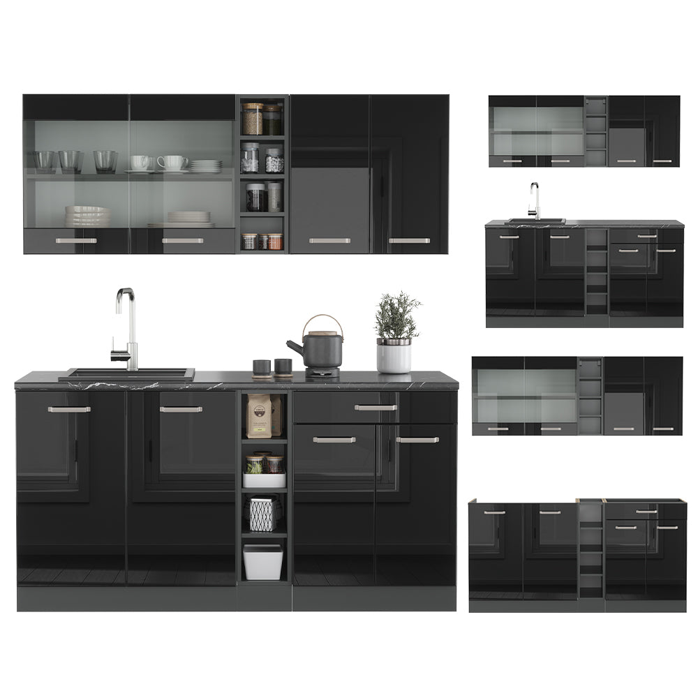 Vicco Cucina monoblocco Nero lucido/antracite 160 cm Senza piano di lavoro