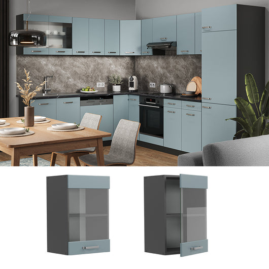 Vicco Mobile da cucina in vetro Grigio-blu 40 cm
