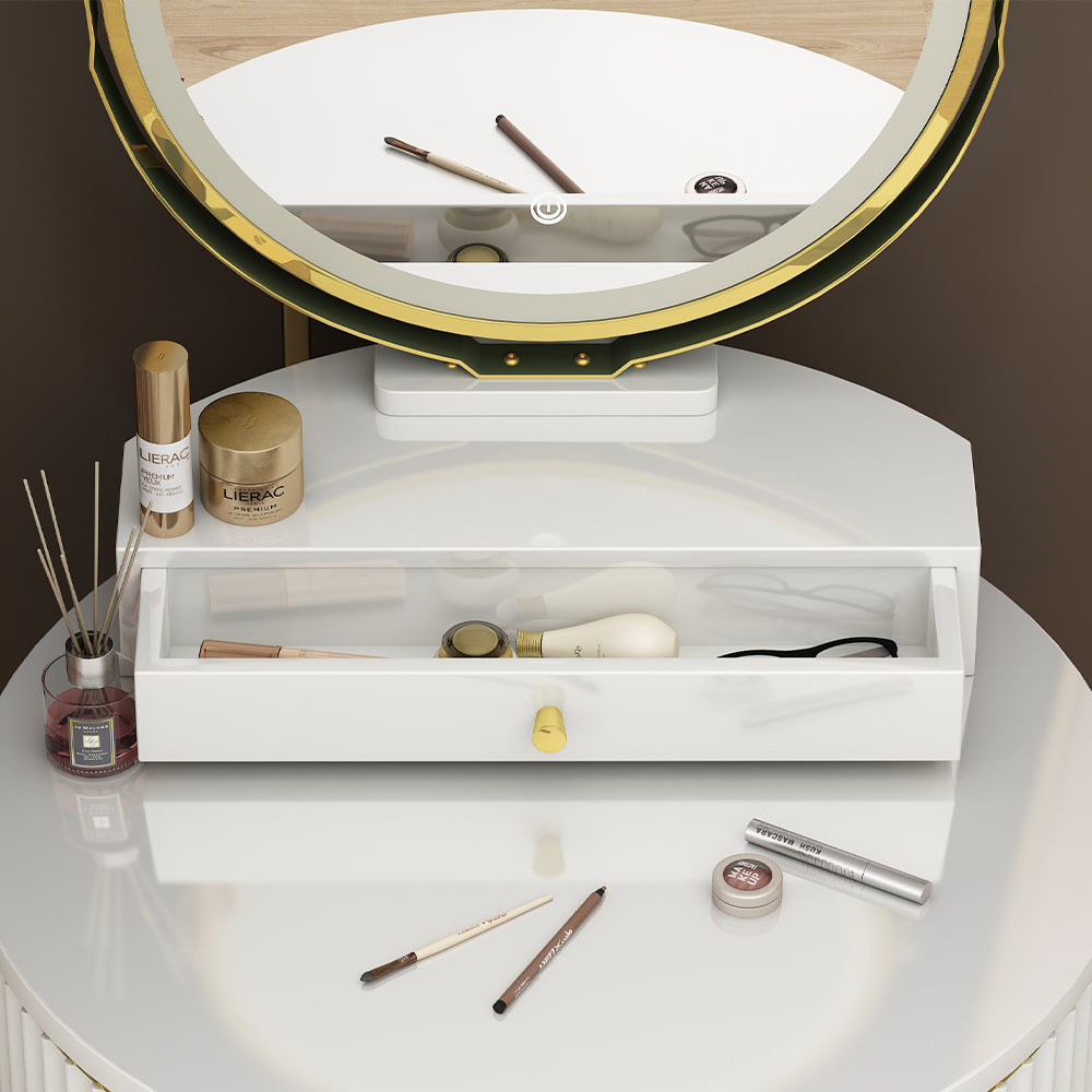 Vicco Tavolo da toilette Bianco 60 cm con specchio a LED in 3 tonalità di bianco, dimmerabile