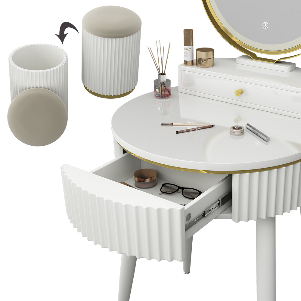 Vicco Tavolo da toilette Bianco 60 cm con specchio a LED in 3 tonalità di bianco, dimmerabile