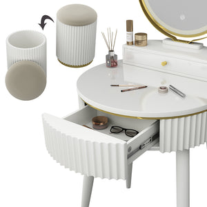 Vicco Tavolo da toilette Bianco 60 cm con specchio a LED in 3 tonalità di bianco, dimmerabile