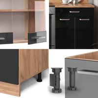 Vicco Cucina componibile Rovere nero/oro lucido 200 cm , PL Rovere