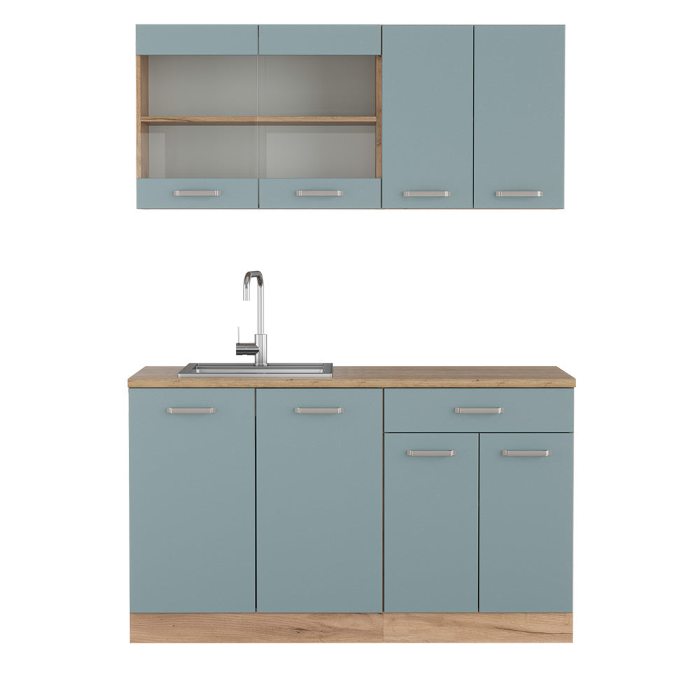 Vicco Cucina monoblocco Rovere blu-grigio/oro 140 cm senza piano di lavoro
