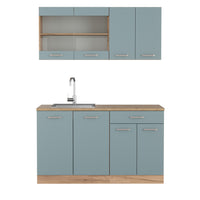 Vicco Cucina monoblocco Rovere blu-grigio/oro 140 cm senza piano di lavoro
