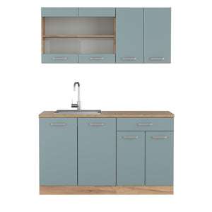 Vicco Cucina monoblocco Rovere blu-grigio/oro 140 cm senza piano di lavoro
