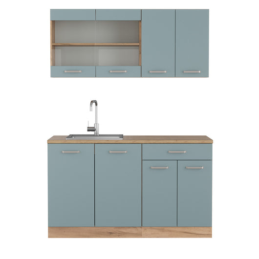 Vicco Cucina monoblocco Rovere blu-grigio/oro 140 cm , PL Rovere