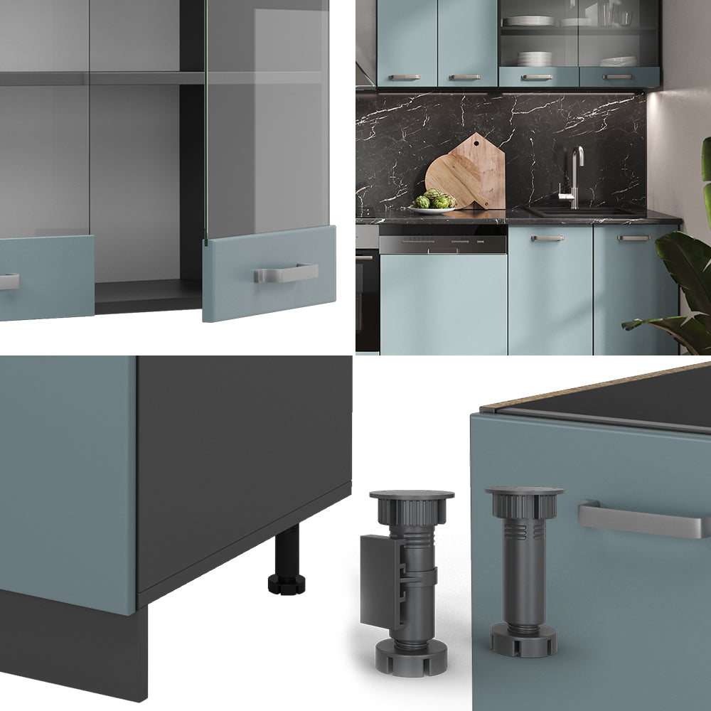 Vicco Cucina componibile Blu-grigio/antracite 300 cm , PL Marmo