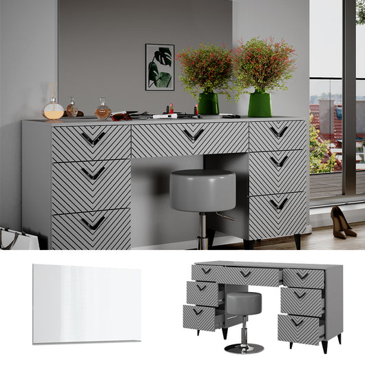 Vicco Tavolo da toeletta Grigio 150 cm con sgabello