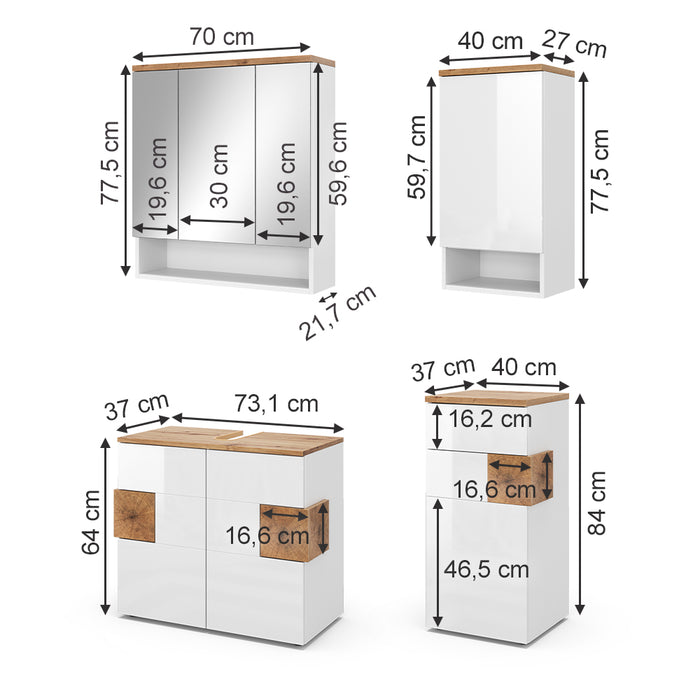 Vicco Set di mobili da bagno Bianco 4 parti